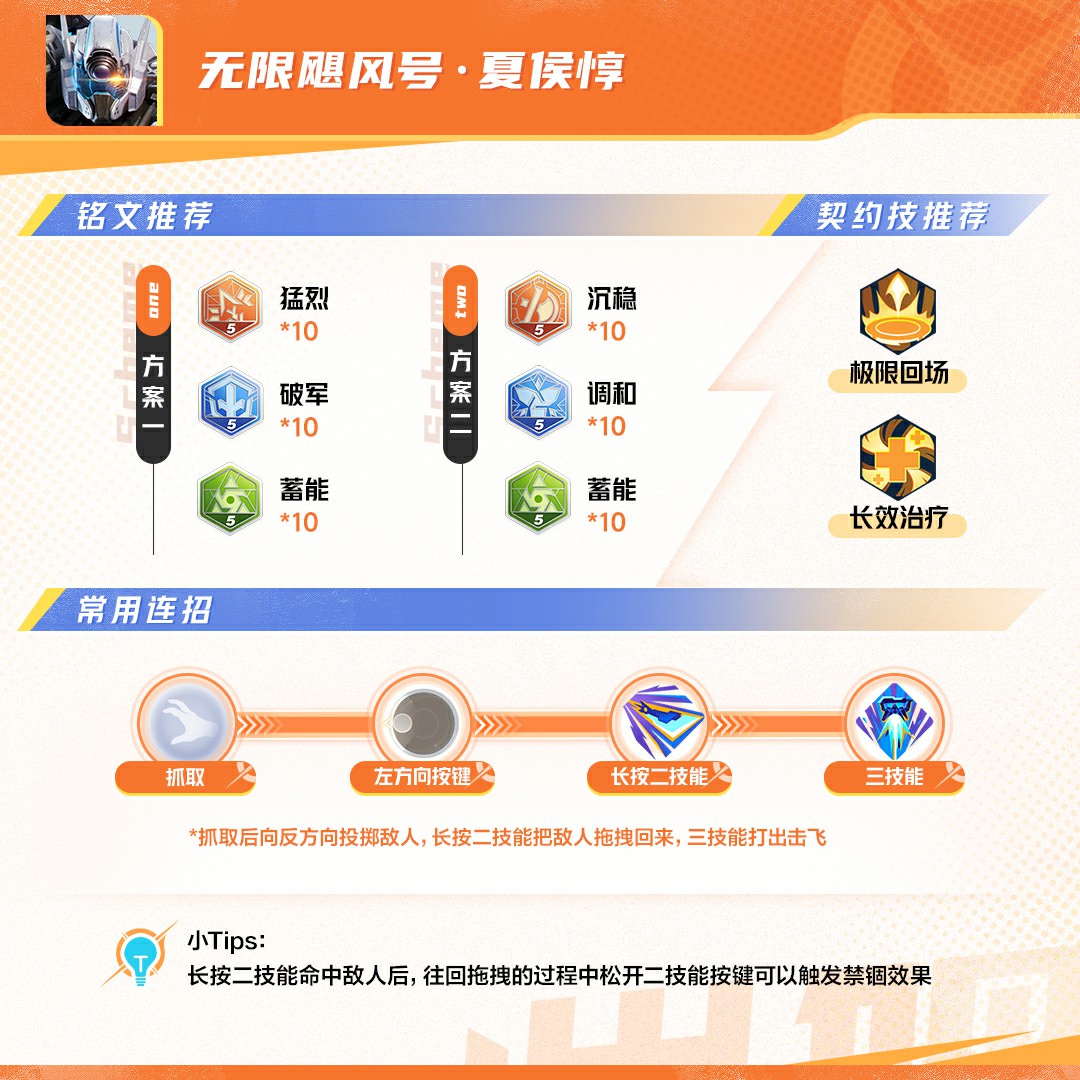 星之破晓无限飓风号·夏侯惇铭文和技能连招推荐
