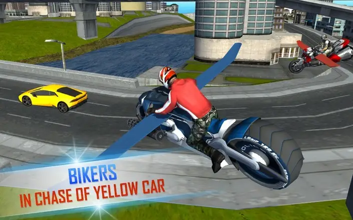 未来的飞行摩托赛车：摩托车骑手攻击